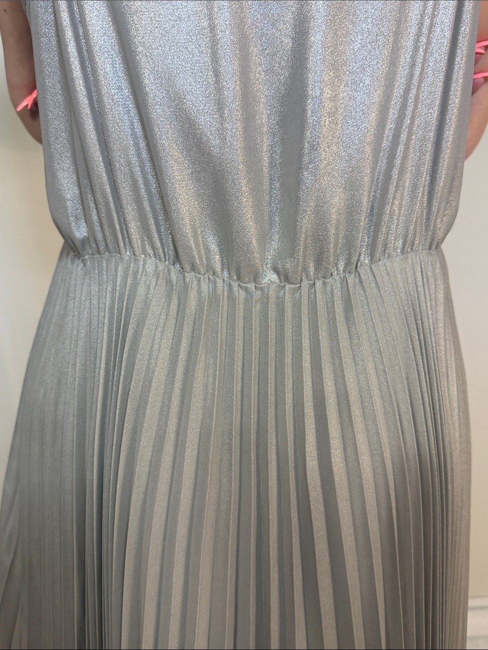 ALLSAINTS SILVER PLEATED MAXI DRESS SZ L - Picture 7 of 8